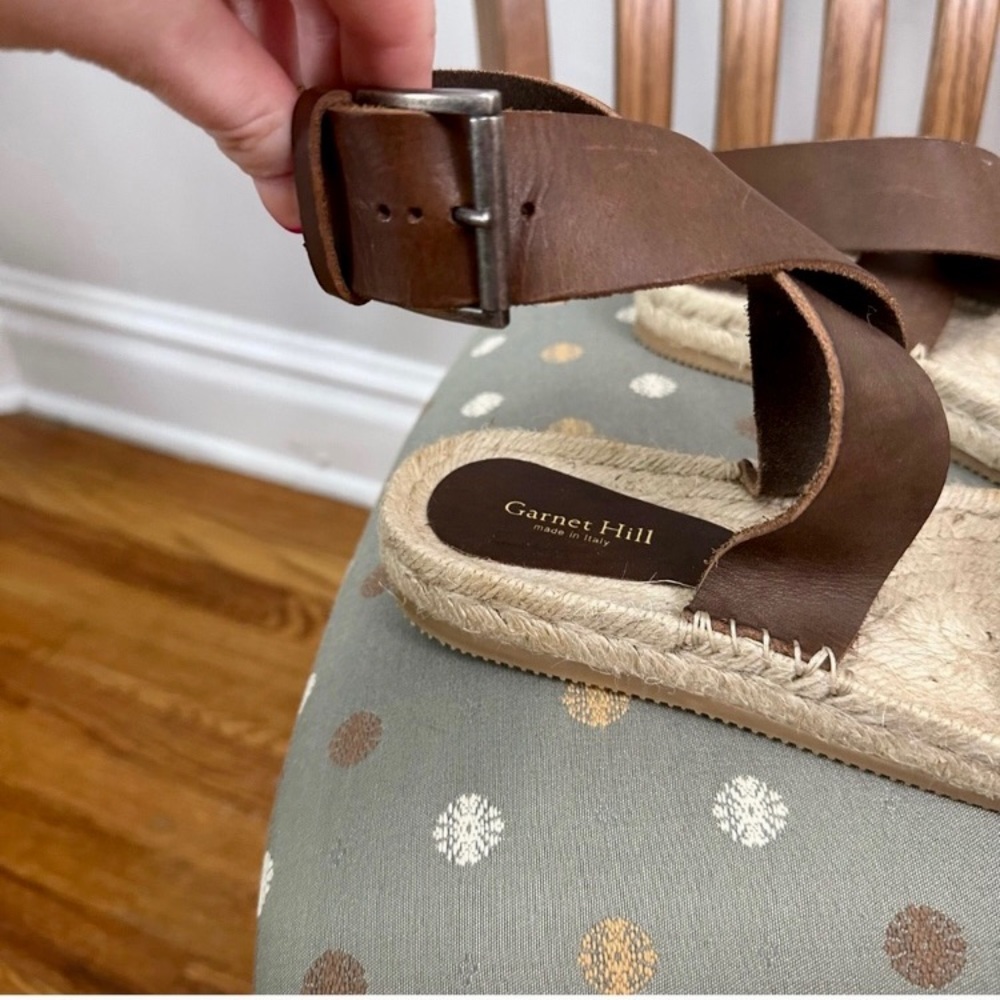 Garnet Hill Adeline Brown Leather Espadrille, Buckled Sandals Size 39 (9) - Picture 2 of 11